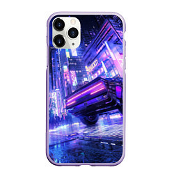 Чехол iPhone 11 Pro матовый Cyberpunk city, цвет: 3D-светло-сиреневый