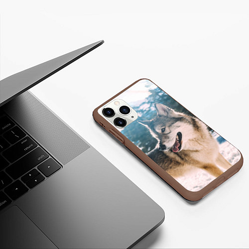 Чехол iPhone 11 Pro матовый Волк и снег / 3D-Коричневый – фото 3