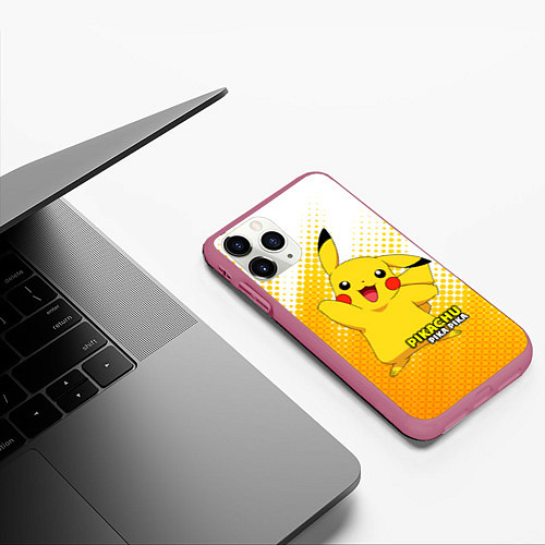 Чехол iPhone 11 Pro матовый Pikachu Pika Pika / 3D-Малиновый – фото 3