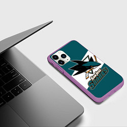 Чехол iPhone 11 Pro матовый Сан Хосе Шаркс, цвет: 3D-фиолетовый — фото 2
