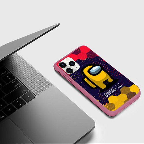 Чехол iPhone 11 Pro матовый AMONG US АМОНГ АС / 3D-Малиновый – фото 3