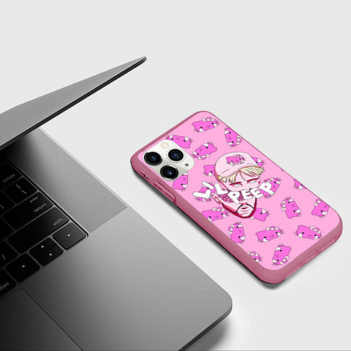 Чехол iPhone 11 Pro матовый LIL PEEP / 3D-Малиновый – фото 3
