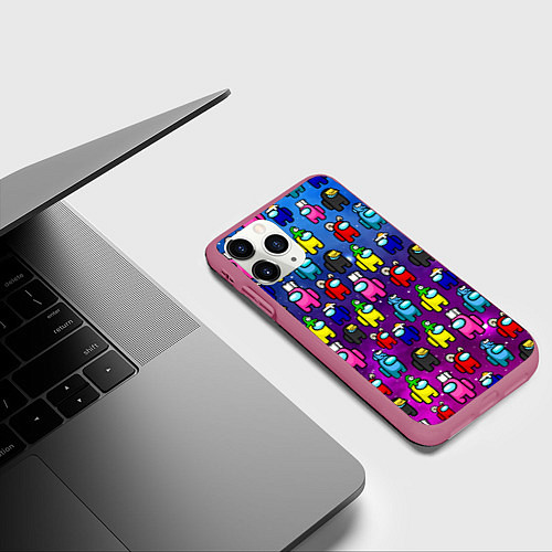 Чехол iPhone 11 Pro матовый AMONG US / 3D-Малиновый – фото 3