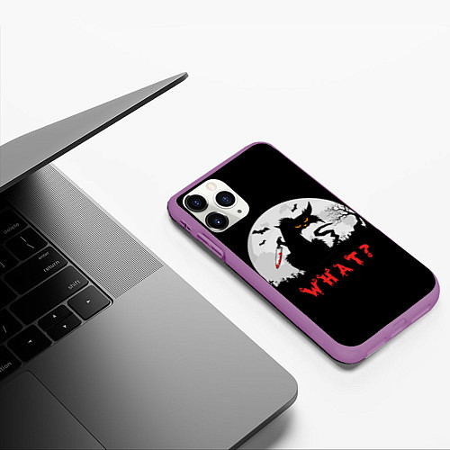 Чехол iPhone 11 Pro матовый What Cat Halloween / 3D-Фиолетовый – фото 3