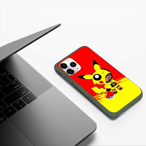 Чехол iPhone 11 Pro матовый Brawl starsLeon pikachu / 3D-Темно-зеленый – фото 3