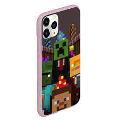 Чехол iPhone 11 Pro матовый Minecraft - characters - video game, цвет: 3D-розовый — фото 2