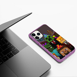 Чехол iPhone 11 Pro матовый Minecraft - characters - video game, цвет: 3D-фиолетовый — фото 2