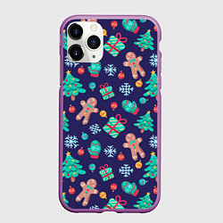 Чехол iPhone 11 Pro матовый Новый год, цвет: 3D-фиолетовый