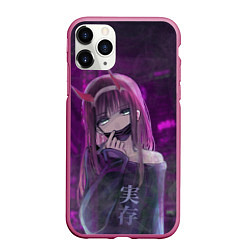 Чехол iPhone 11 Pro матовый Zero Two in mask, цвет: 3D-малиновый