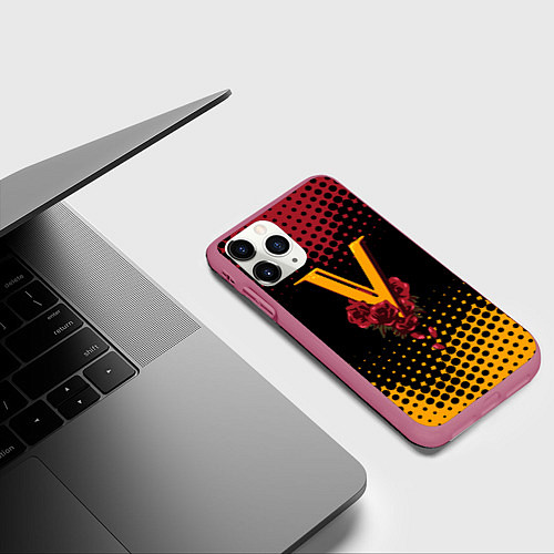 Чехол iPhone 11 Pro матовый CYBERPUNK 2077 VALENTINO / 3D-Малиновый – фото 3