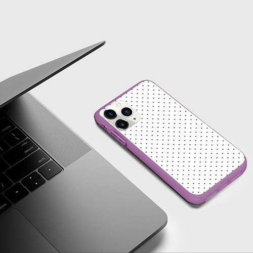 Чехол iPhone 11 Pro матовый Сердечки черные на белом / 3D-Фиолетовый – фото 3