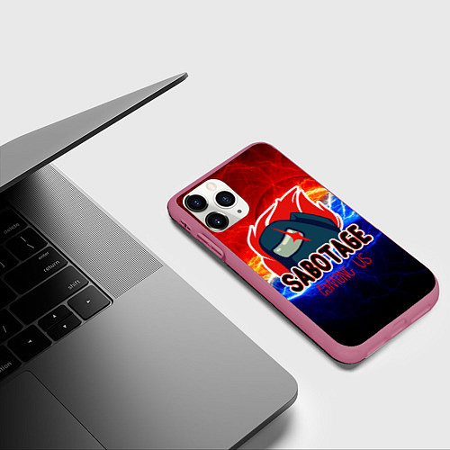 Чехол iPhone 11 Pro матовый Among us sabotage / 3D-Малиновый – фото 3