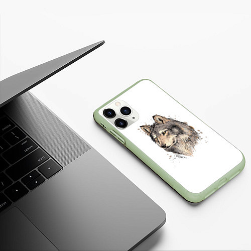 Чехол iPhone 11 Pro матовый Волк / 3D-Салатовый – фото 3
