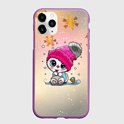 Чехол iPhone 11 Pro матовый Новогодний кот, цвет: 3D-фиолетовый