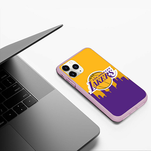 Чехол iPhone 11 Pro матовый LOS ANGELES LAKERS / 3D-Розовый – фото 3