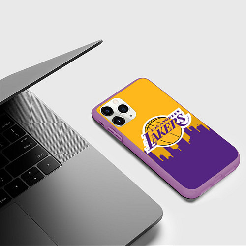 Чехол iPhone 11 Pro матовый LOS ANGELES LAKERS / 3D-Фиолетовый – фото 3