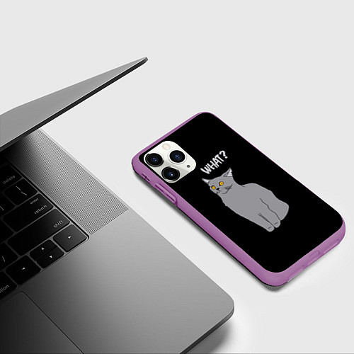 Чехол iPhone 11 Pro матовый What cat / 3D-Фиолетовый – фото 3