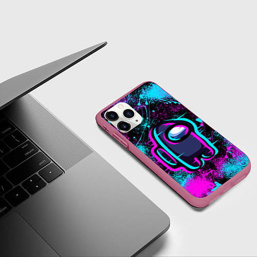 Чехол iPhone 11 Pro матовый NEON AMONG US / 3D-Малиновый – фото 3