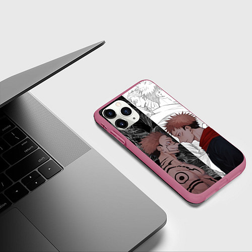 Чехол iPhone 11 Pro матовый Jujutsu Kaisen Сукуна х Юдзи / 3D-Малиновый – фото 3