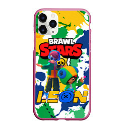 Чехол iPhone 11 Pro матовый BRAWL STARS LEON, цвет: 3D-малиновый