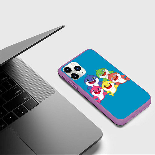 Чехол iPhone 11 Pro матовый Baby Shark / 3D-Фиолетовый – фото 3