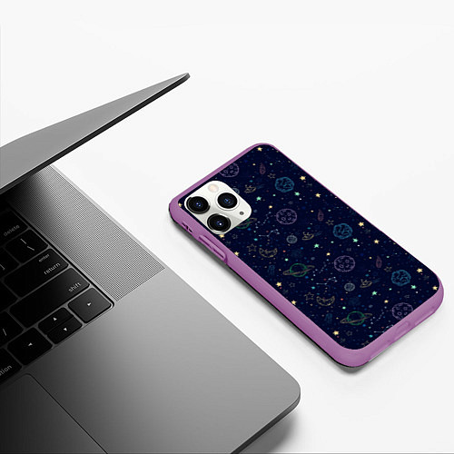Чехол iPhone 11 Pro матовый Далекий космос / 3D-Фиолетовый – фото 3