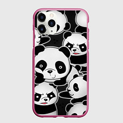 Чехол iPhone 11 Pro матовый Смешные панды, цвет: 3D-малиновый