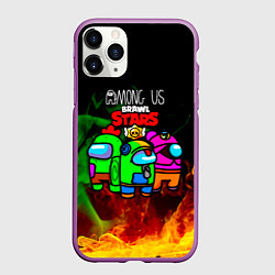 Чехол iPhone 11 Pro матовый Among Us Brawl StarS, цвет: 3D-фиолетовый