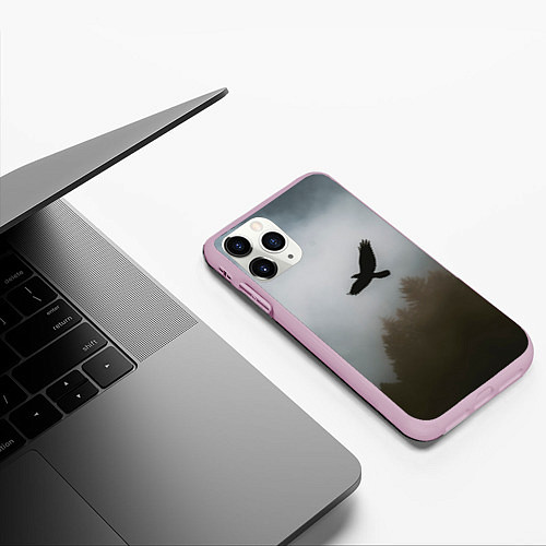 Чехол iPhone 11 Pro матовый Орёл над лесом / 3D-Розовый – фото 3