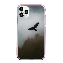Чехол iPhone 11 Pro матовый Орёл над лесом, цвет: 3D-розовый