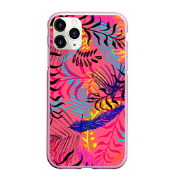 Чехол iPhone 11 Pro матовый Листья, цвет: 3D-розовый