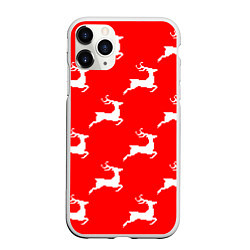Чехол iPhone 11 Pro матовый Новогодние олени, цвет: 3D-белый
