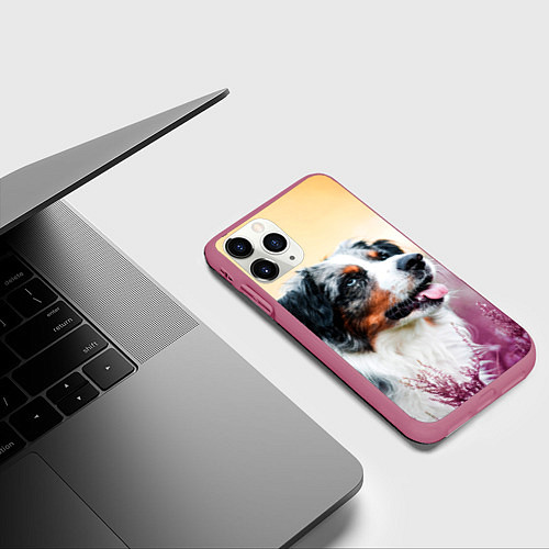 Чехол iPhone 11 Pro матовый Австралийская Овчарка / 3D-Малиновый – фото 3