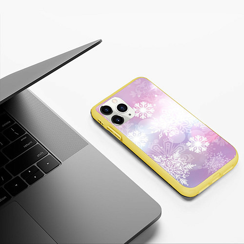 Чехол iPhone 11 Pro матовый Снежинки / 3D-Желтый – фото 3