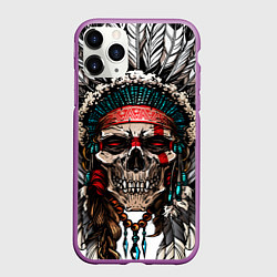 Чехол iPhone 11 Pro матовый Череп индейца, цвет: 3D-фиолетовый