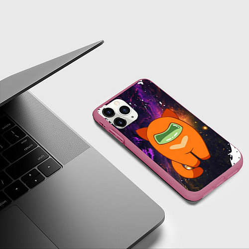 Чехол iPhone 11 Pro матовый Cat Among Us / 3D-Малиновый – фото 3