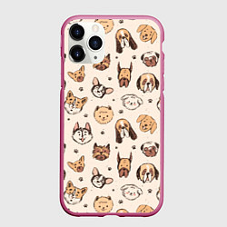 Чехол iPhone 11 Pro матовый Хипстерские собачки, цвет: 3D-малиновый