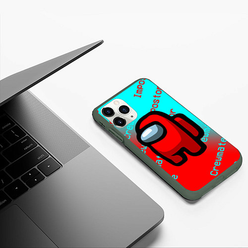 Чехол iPhone 11 Pro матовый AMONG US - ImpostorCrewmate / 3D-Темно-зеленый – фото 3