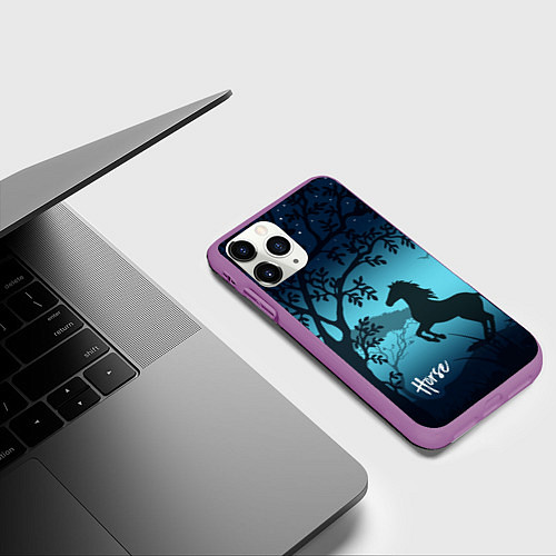 Чехол iPhone 11 Pro матовый Конь / 3D-Фиолетовый – фото 3