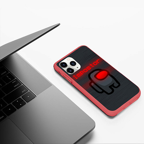 Чехол iPhone 11 Pro матовый AMONG US - IMPOSTOR / 3D-Красный – фото 3