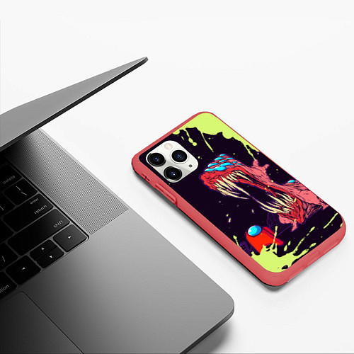 Чехол iPhone 11 Pro матовый AMONG US - MONSTER / 3D-Красный – фото 3