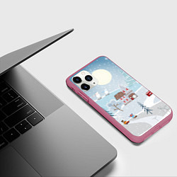 Чехол iPhone 11 Pro матовый Зимний дворик, цвет: 3D-малиновый — фото 2