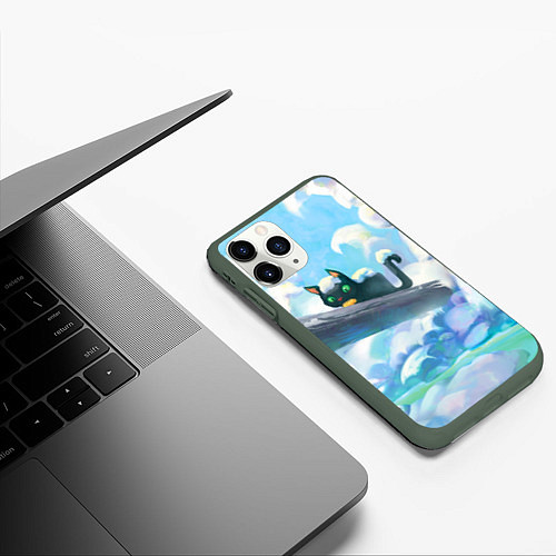 Чехол iPhone 11 Pro матовый Снежный котенок / 3D-Темно-зеленый – фото 3