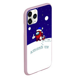 Чехол iPhone 11 Pro матовый Зимний AMONG US, цвет: 3D-розовый — фото 2