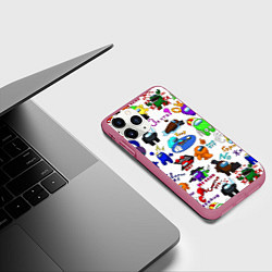 Чехол iPhone 11 Pro матовый AMONG US STICKERBOMBING, цвет: 3D-малиновый — фото 2