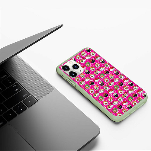 Чехол iPhone 11 Pro матовый Суши и роллы / 3D-Салатовый – фото 3