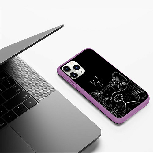 Чехол iPhone 11 Pro матовый Говорящий кот / 3D-Фиолетовый – фото 3