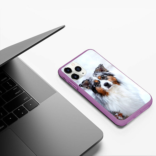 Чехол iPhone 11 Pro матовый Австралийская овчарка / 3D-Фиолетовый – фото 3
