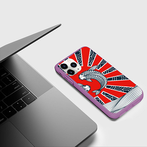 Чехол iPhone 11 Pro матовый Карпы Кои / 3D-Фиолетовый – фото 3