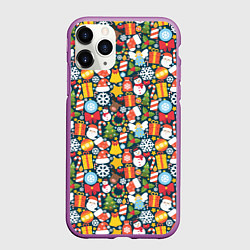 Чехол iPhone 11 Pro матовый Новый Год, цвет: 3D-фиолетовый